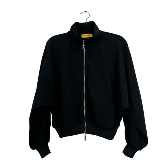 St. John Lightweight Bomber‎ Jacket Gold Tone Zip Black Sz P Yellow Label - riri - Picture 1 of 9